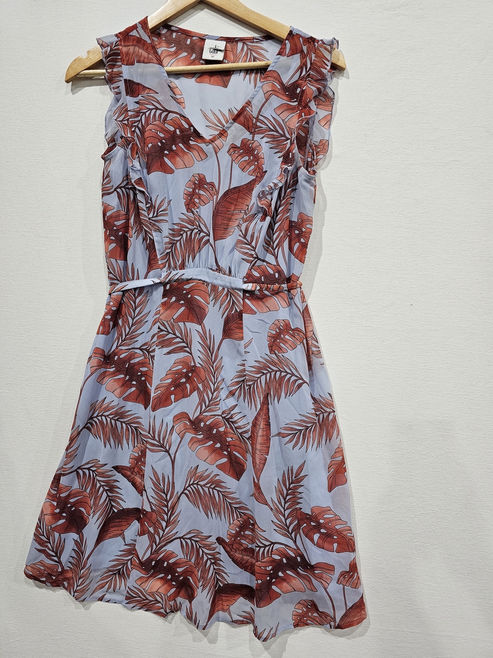 CAbi Isabel Dress Women's Size XS 5381 Palm Leaf Blue Coral With Detachable Slip